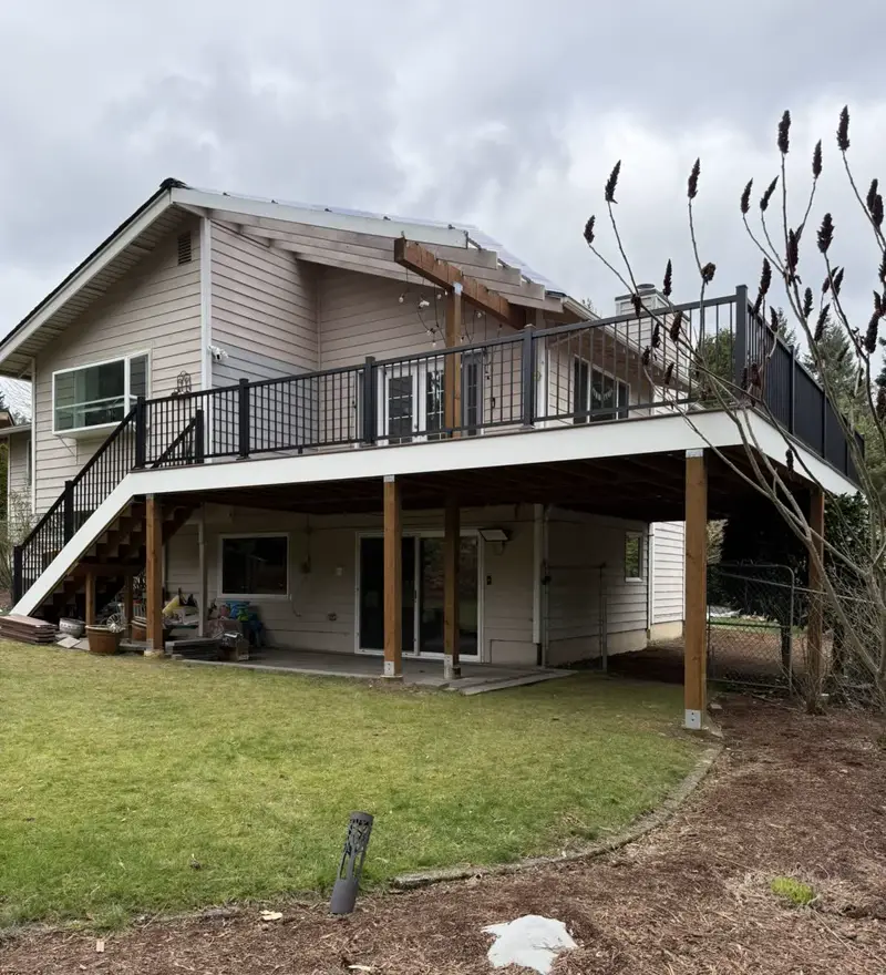 Deck stairs and railing