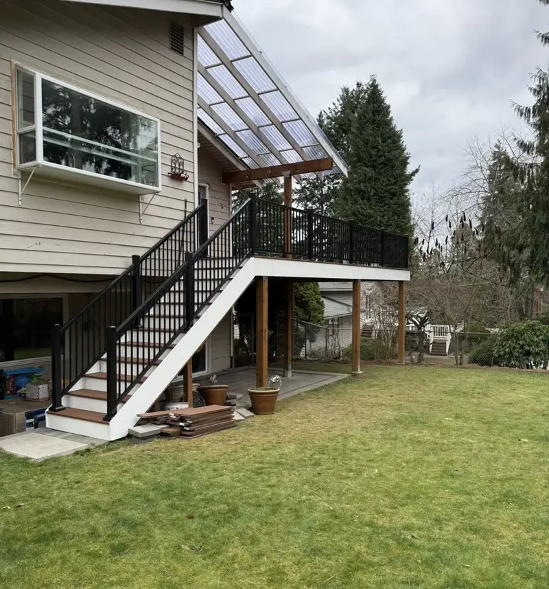 Deck stairs and railing
